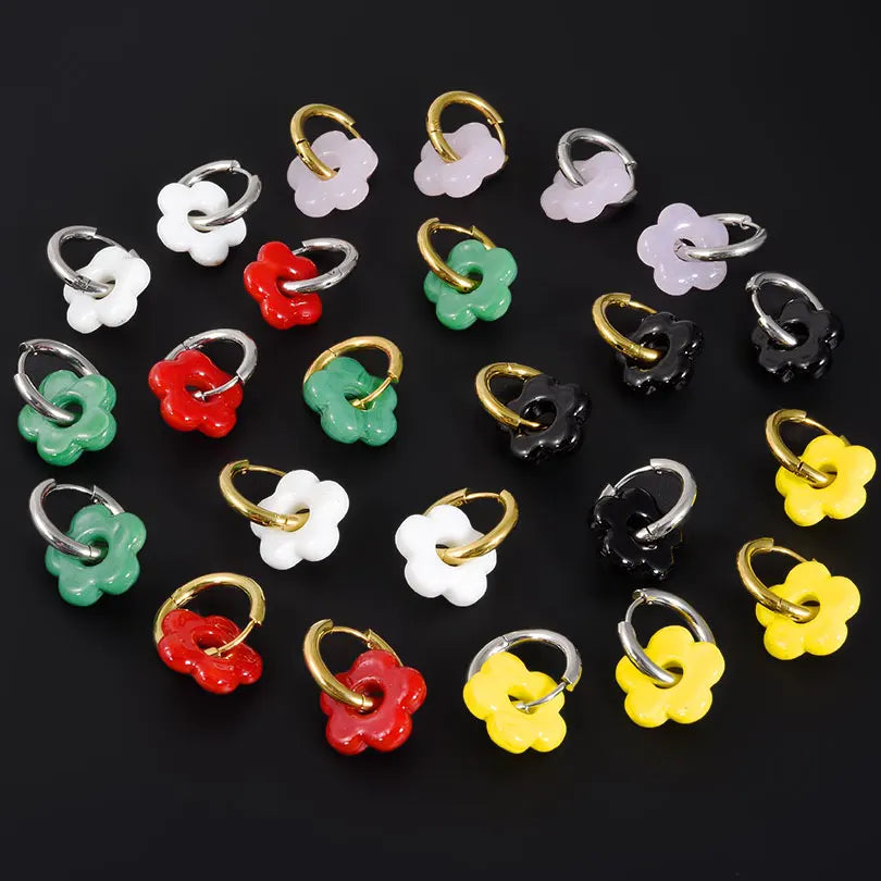 Aros con flores de cristal de colores – acero inoxidable