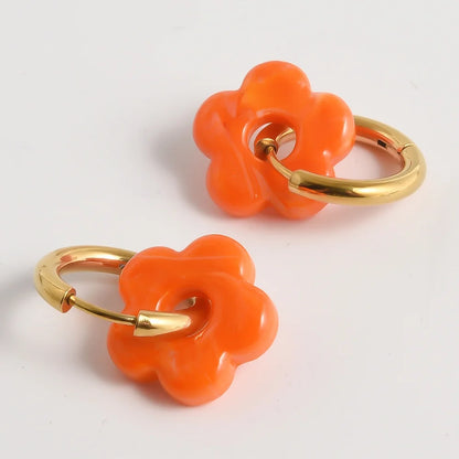 Créoles fleur en verre mandarine, finition dorée – JoliFleur