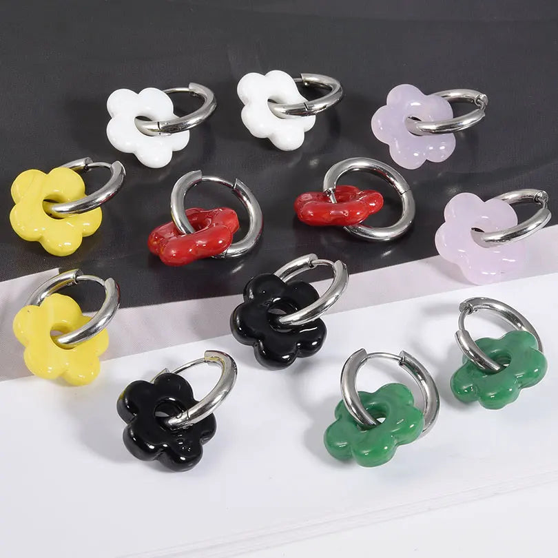 Aros con flores de cristal de colores – acero inoxidable