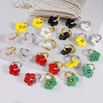 Aros con flores de cristal de colores – acero inoxidable