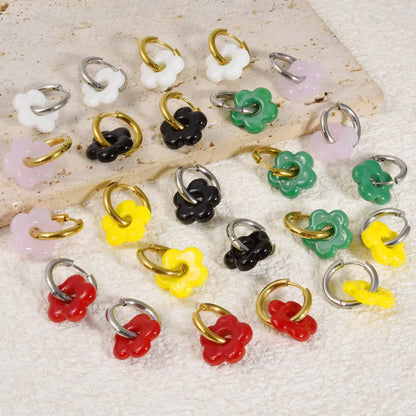 Aros con flores de cristal de colores – acero inoxidable