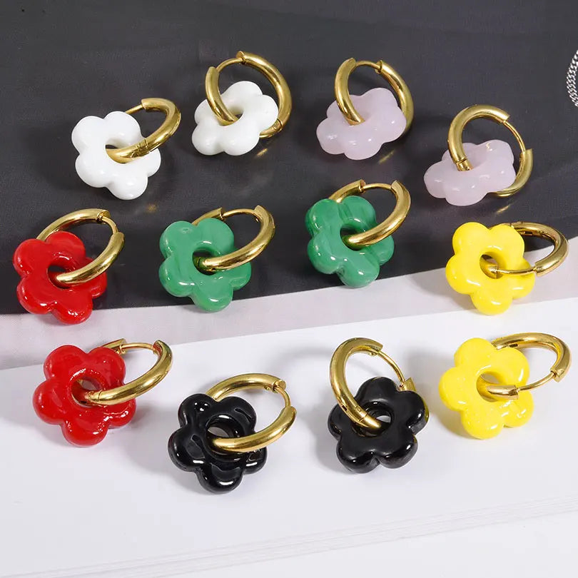 Aros con flores de cristal de colores – acero inoxidable