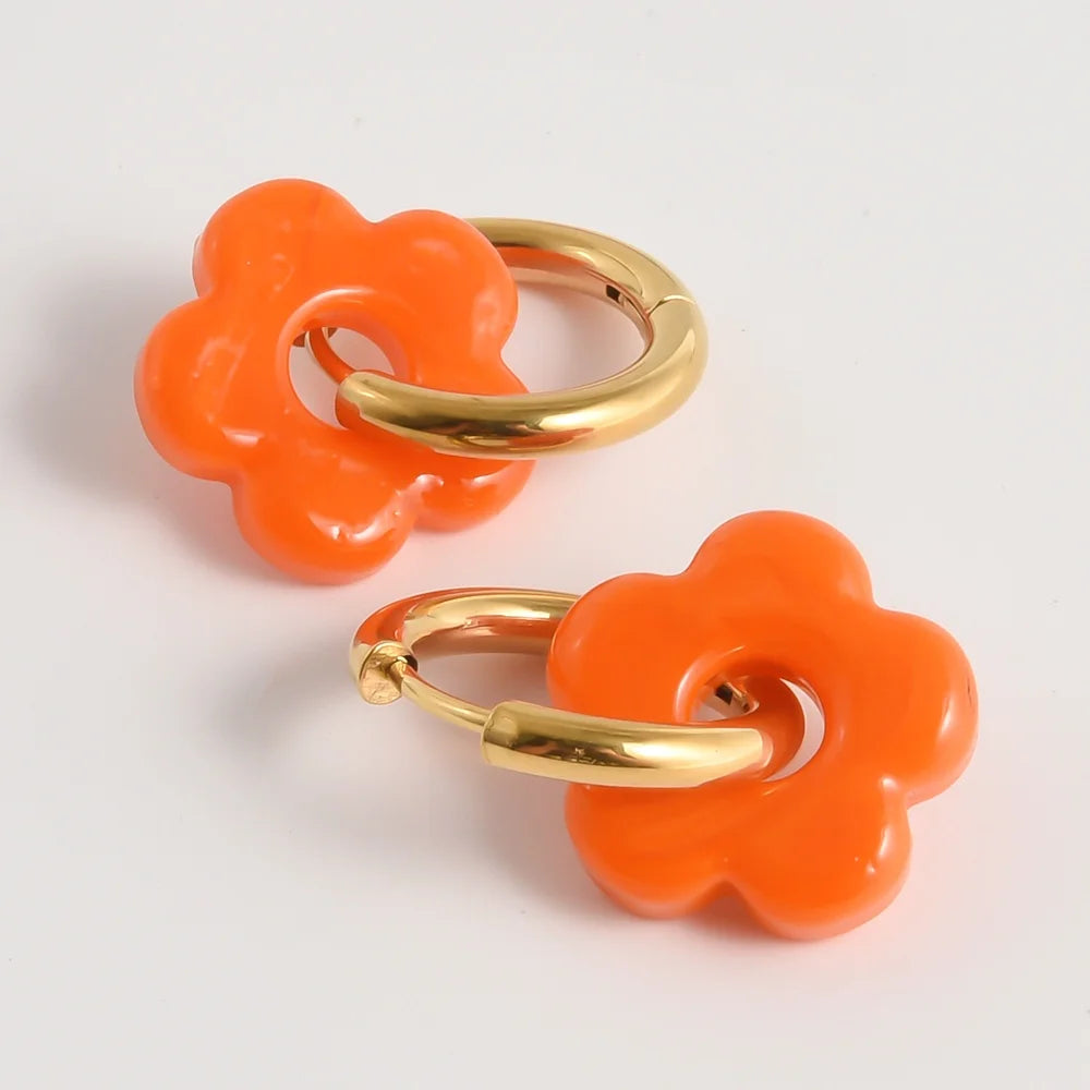 Créoles fleur en verre orange, finition dorée – JoliFleur
